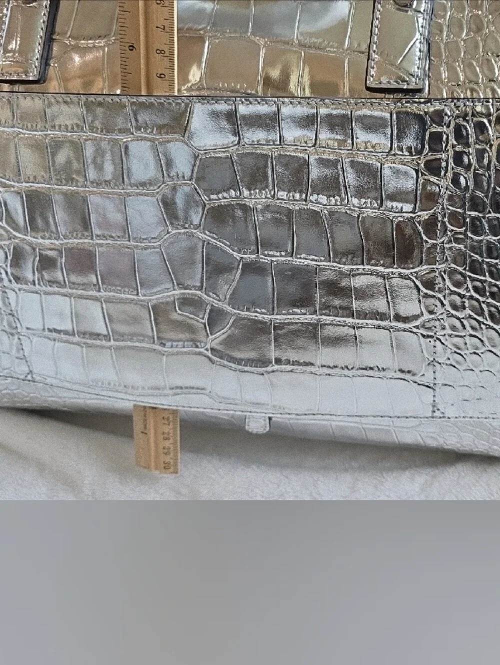 Michael Kores Bedford  Croc-Embossed Weekender - Metallic Silver